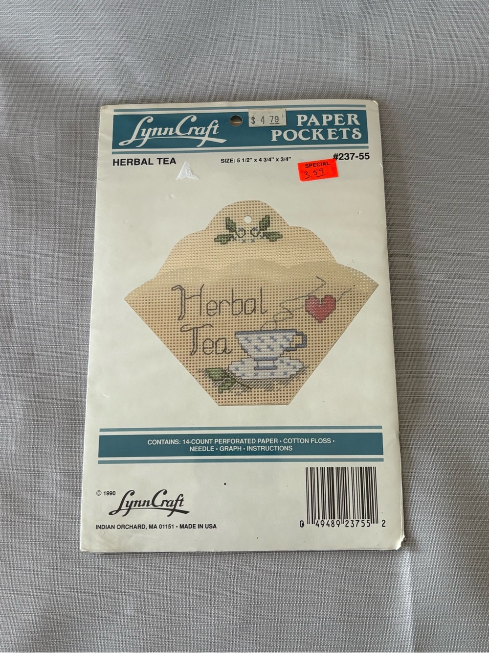 Vintage Herbal Tea Paper Pockets - Beige Cross-Stitch Tea Pocket M96